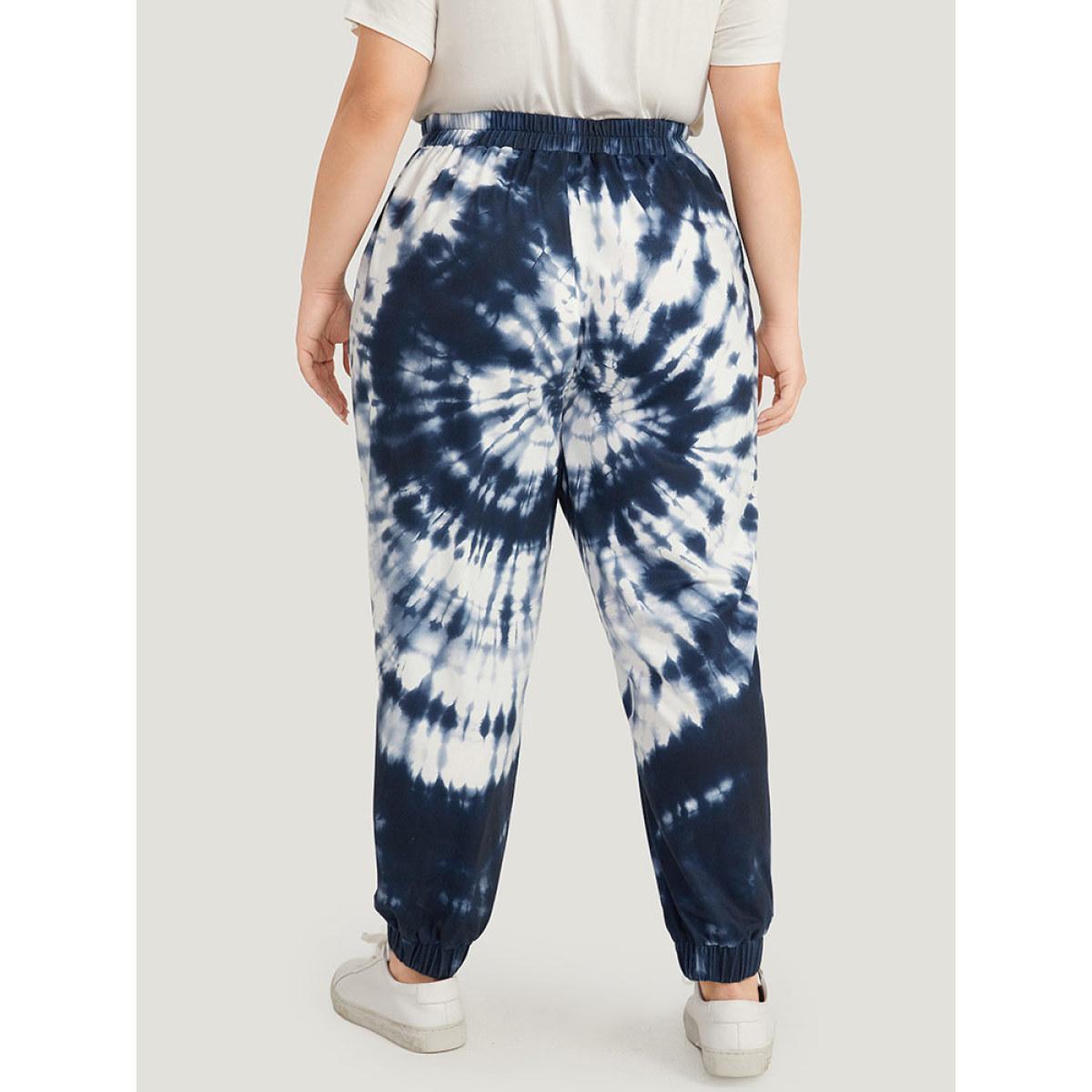 Tie Dye Pocket Elastic Waist Sweatpants Indigo Plus Size Women Casual Dailywear Tie Dye 18-20/2X Bloomchic Product Image