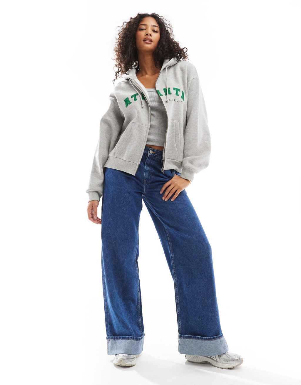 Daisy Street oversized hoodie with atlanta graphic in gray Product Image