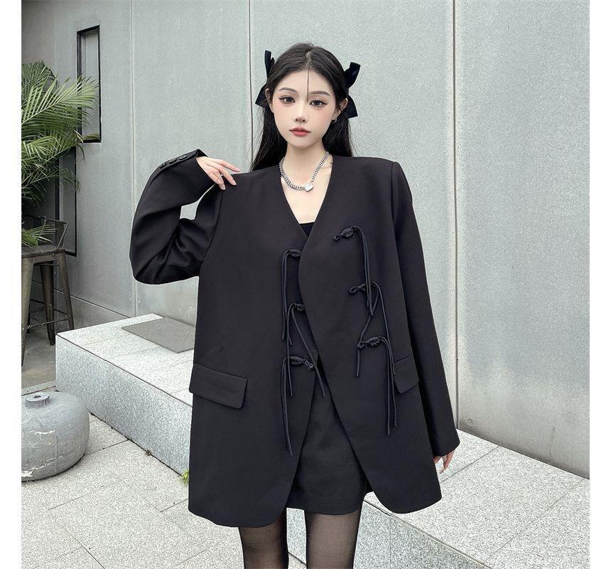 Collarless Plain Frog Button Blazer Product Image