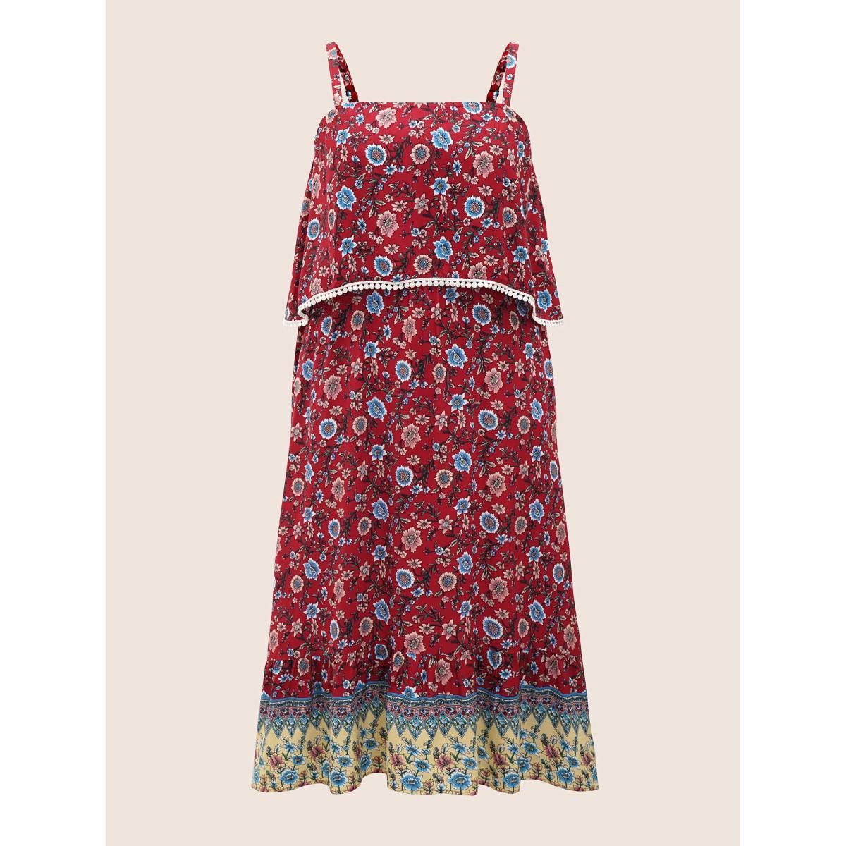 Plus Size Bandana Print Spaghetti Strap Pocket Ruffles Asymmetrical Hem Maxi Dress Scarlet Women Resort Non Non Sleeveless Curvy Long Dress BloomChic 28/5X Product Image