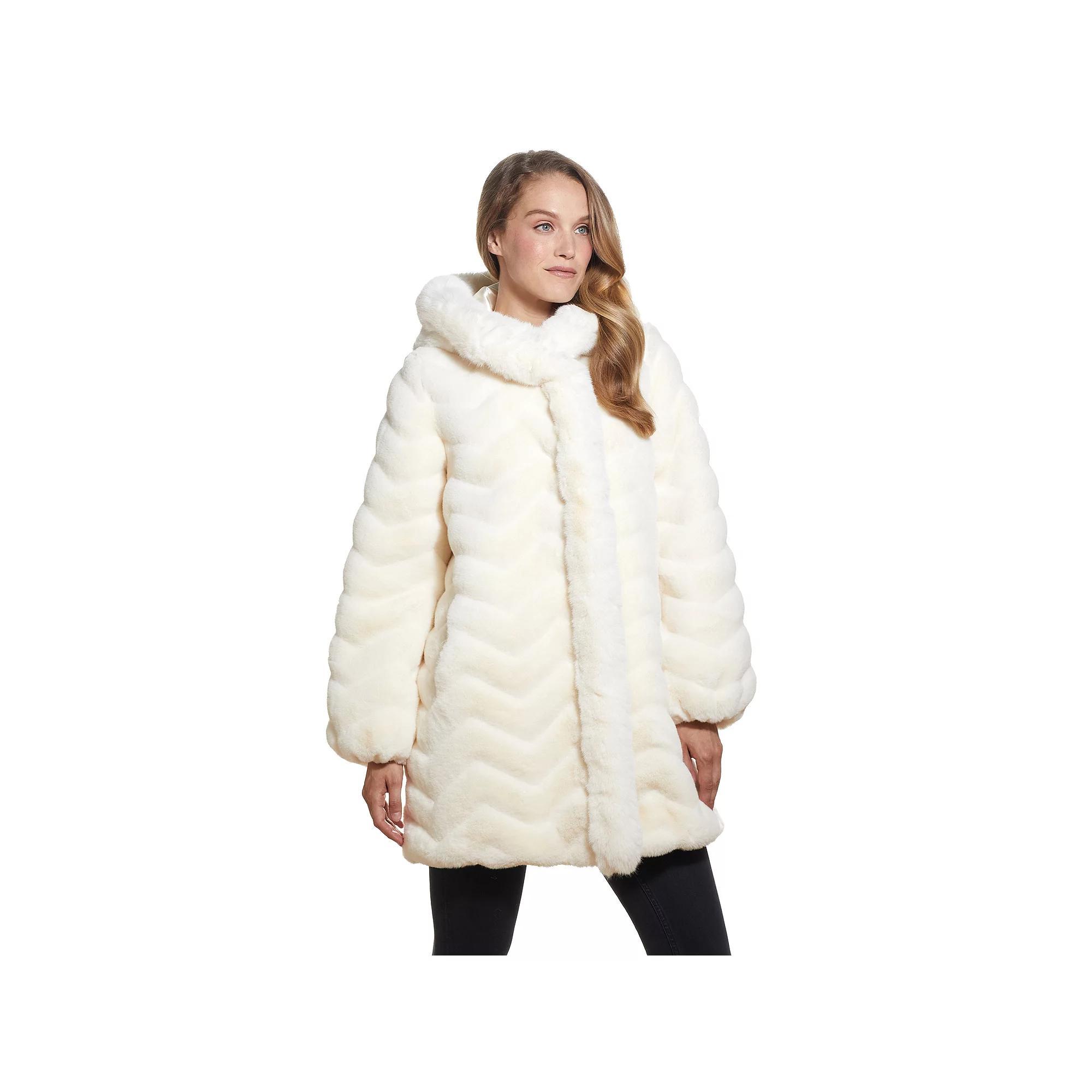 Women's Gallery Hooded Faux-Fur Walker Jacket, Size: Large, White Product Image