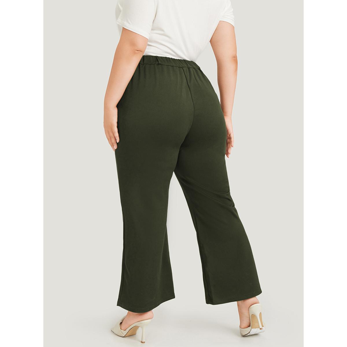 Plus Size Solid Flare Leg Pocket Pants Women ArmyGreen Office Flare Leg High Rise Work Pants BloomChic 12/L Product Image