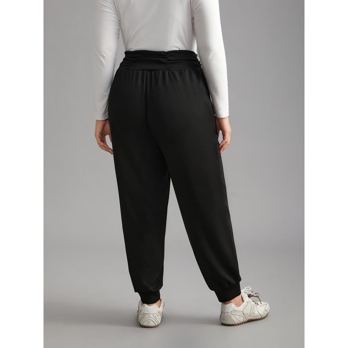 Plus Size Supersoft Essentials Elastic Waist Pockets Jogger Pants Women Black Casual Mid Rise Everyday Pants BloomChic 18-20/2X Product Image