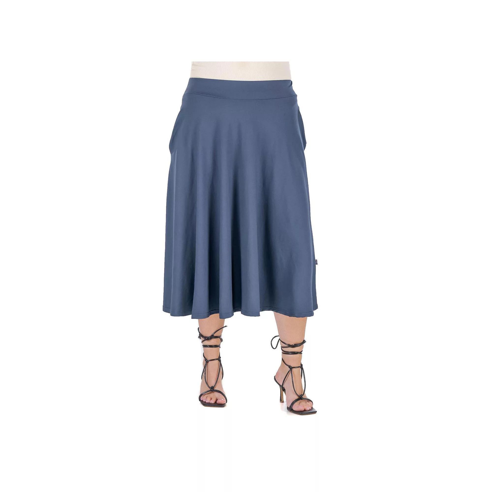 Plus Size 24seven Comfort Apparel Pleated Midi Skirt, Women's, Size: 3XL, Gray Product Image