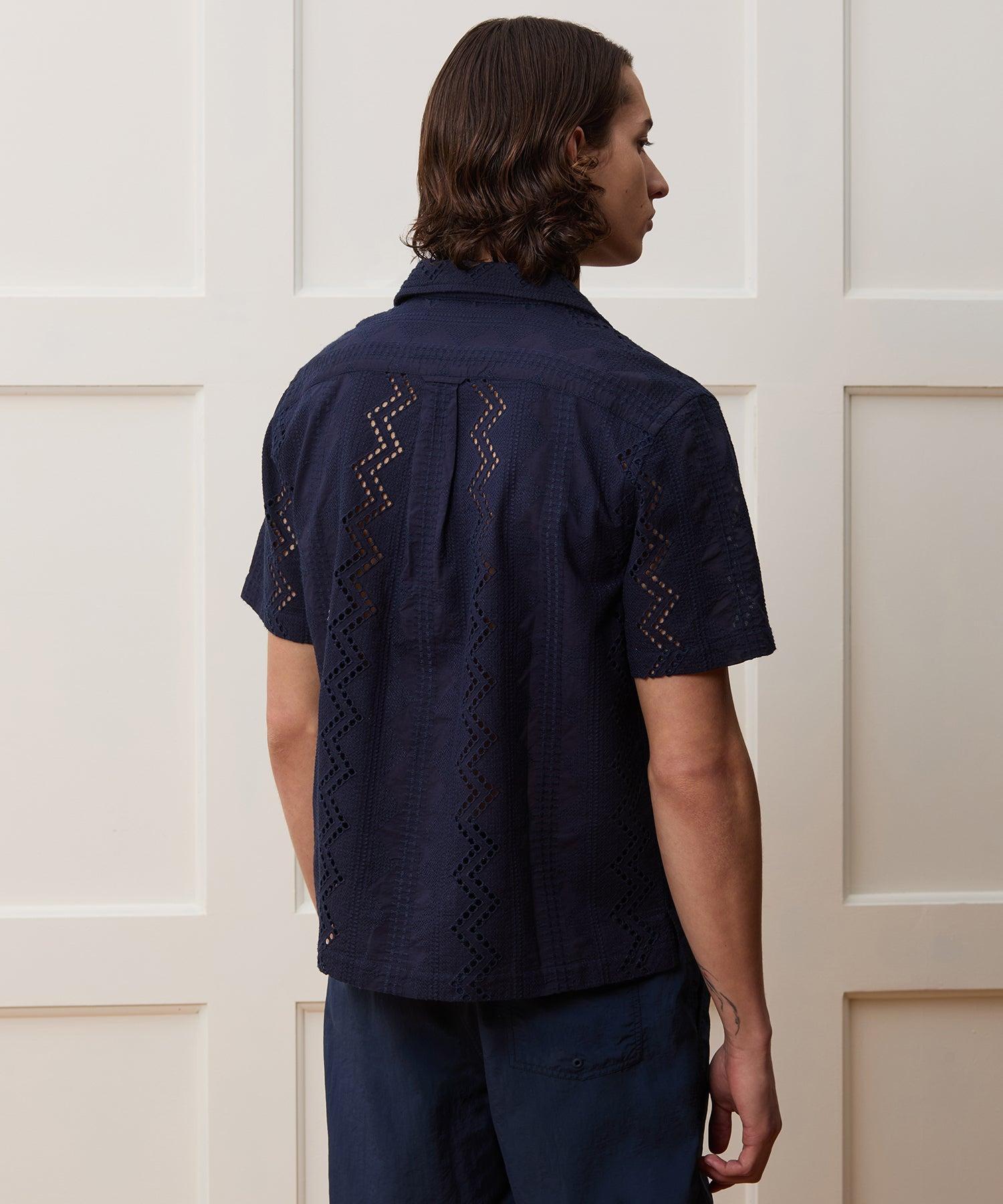 Cropped Embroidered Camp Collar Shirt Product Image