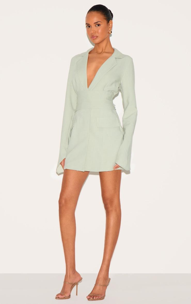 Sage Green Woven Belted Blazer Dress Product Image