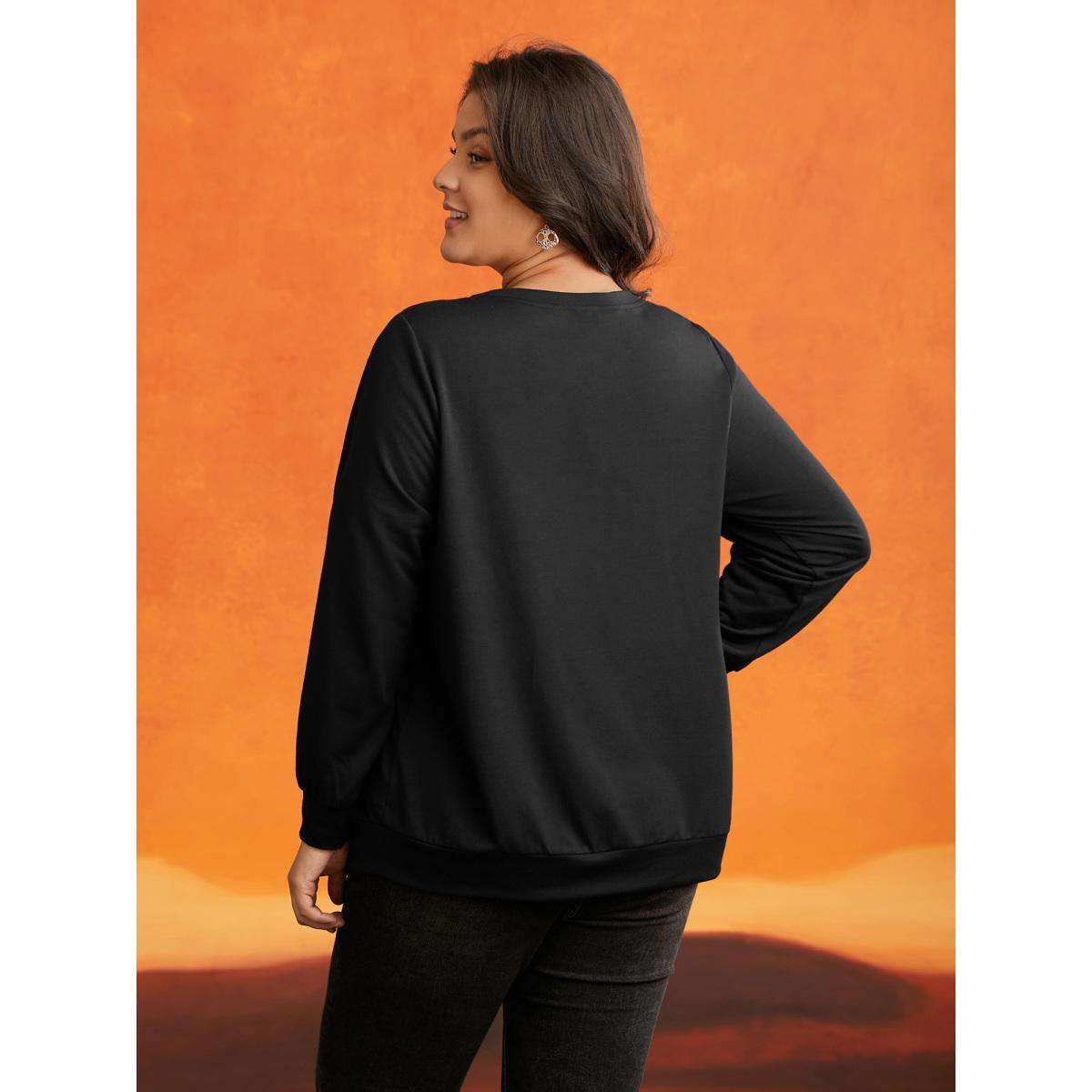 Plus Size Trick Or Treat Slogan Printed Sweatshirt Women Black Casual Non Round Neck Everyday Sweatshirts BloomChic 28/5X Product Image