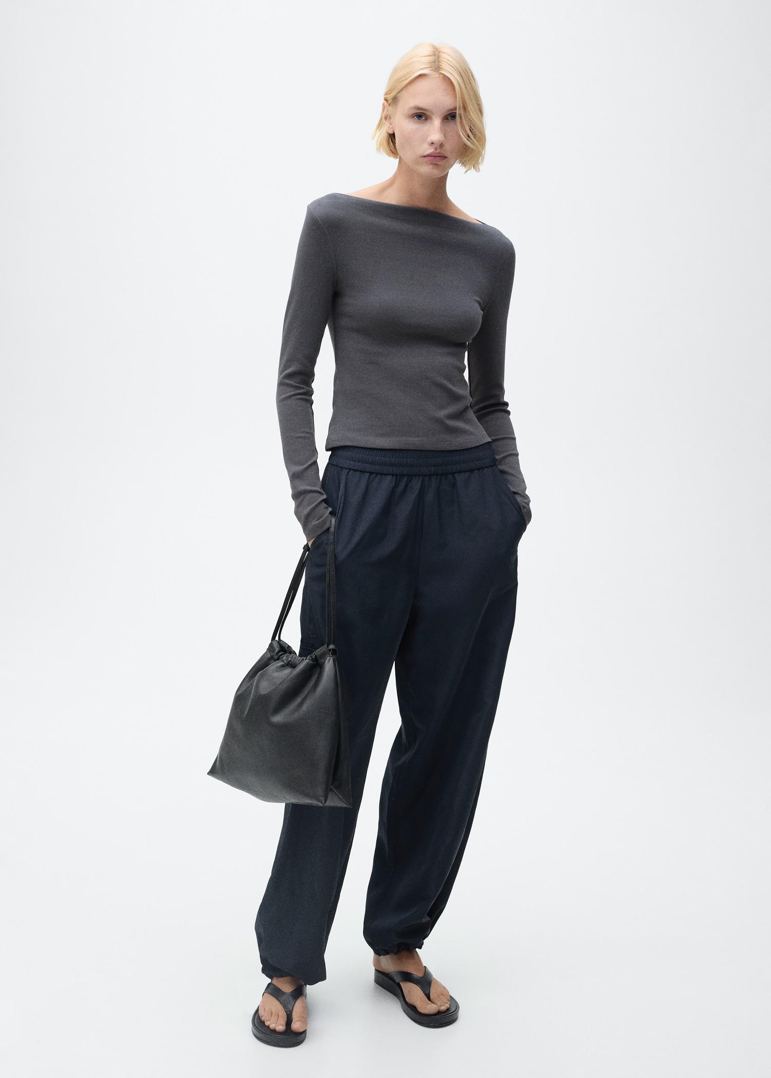 Cotton boat neck t-shirt - Women | MANGO USA Product Image