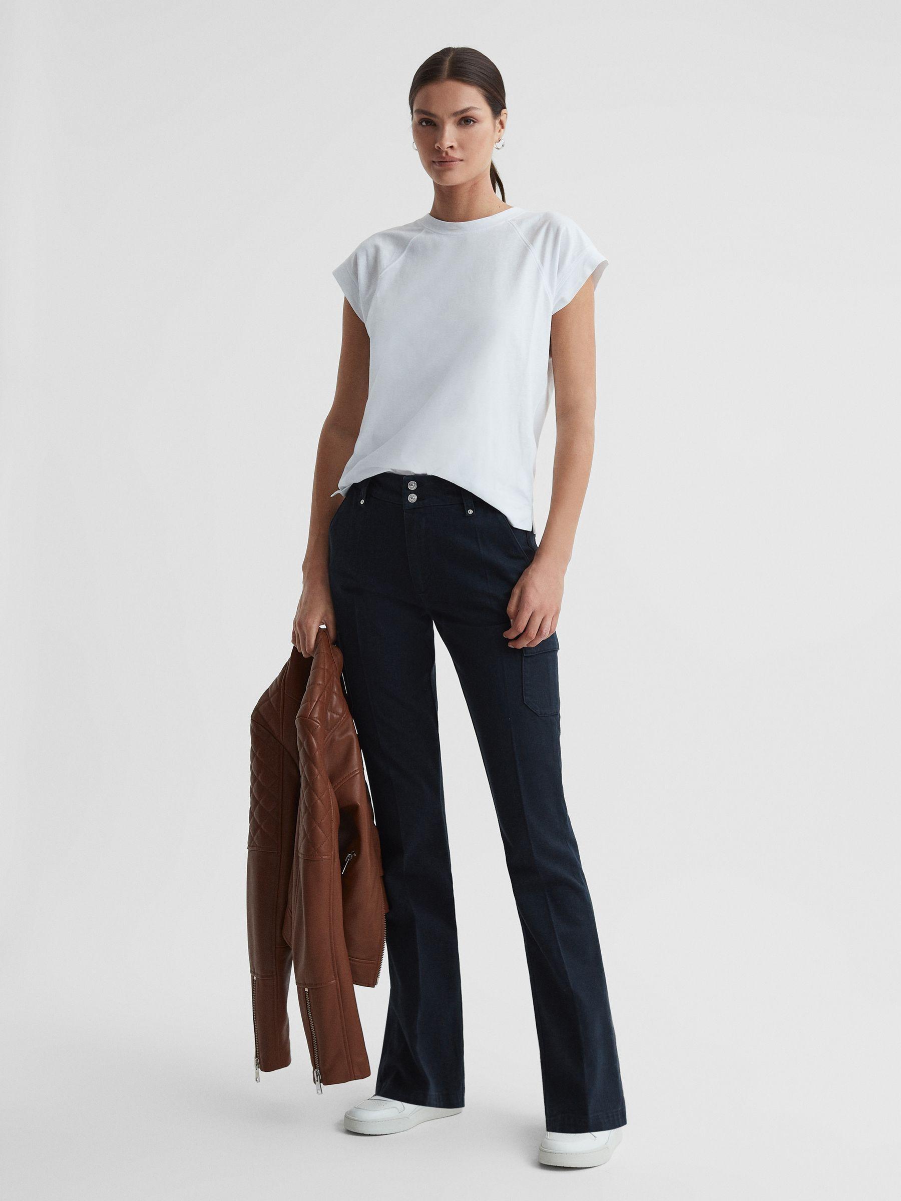 Paige Flared Cargo Trousers in Navy Skyline Product Image