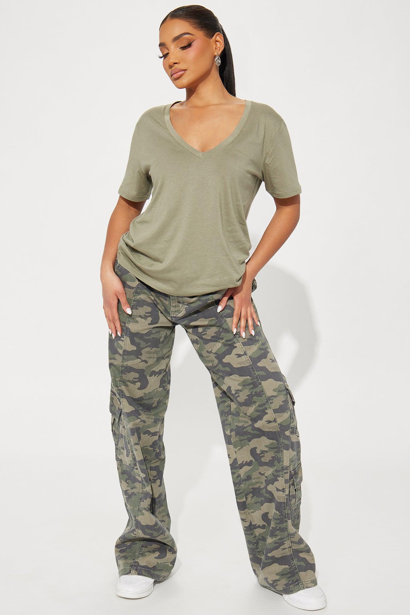 Ava V-Neck Tee - Olive Product Image