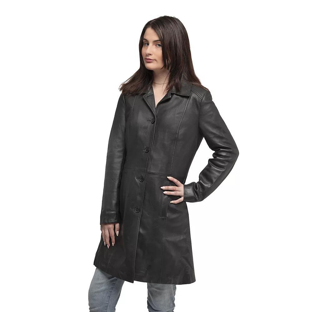Women's Whet Blu Julia Leather Trench Coat, Size: XL, Black Product Image