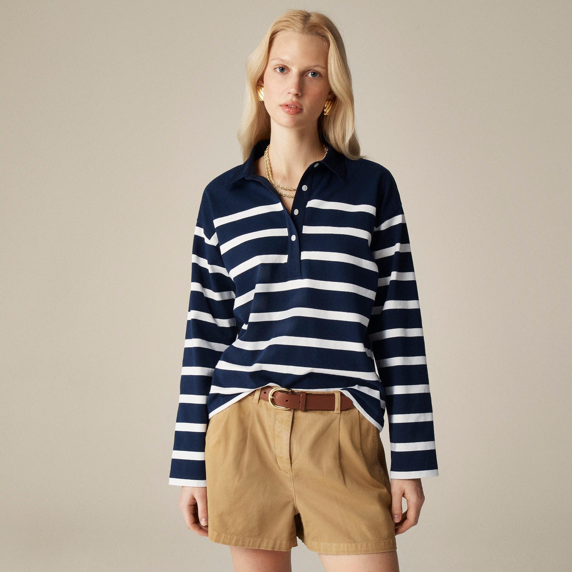 Mariner jersey long-sleeve polo T-shirt in stripe Product Image