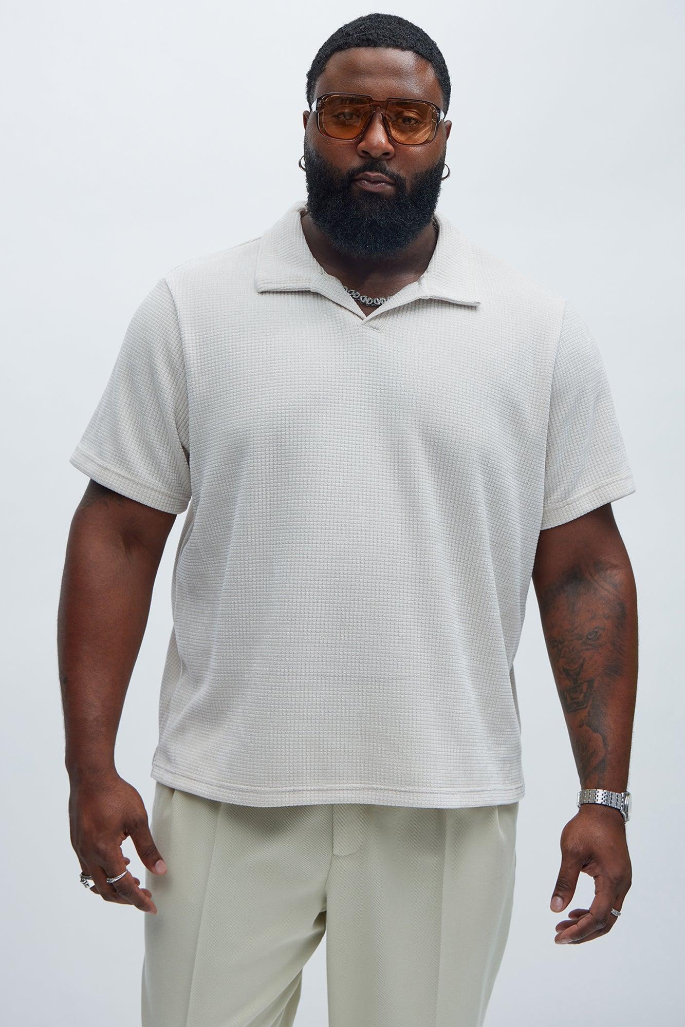 Greenville Waffle Knit Johnny Collar Short Sleeve Polo - Cream Product Image
