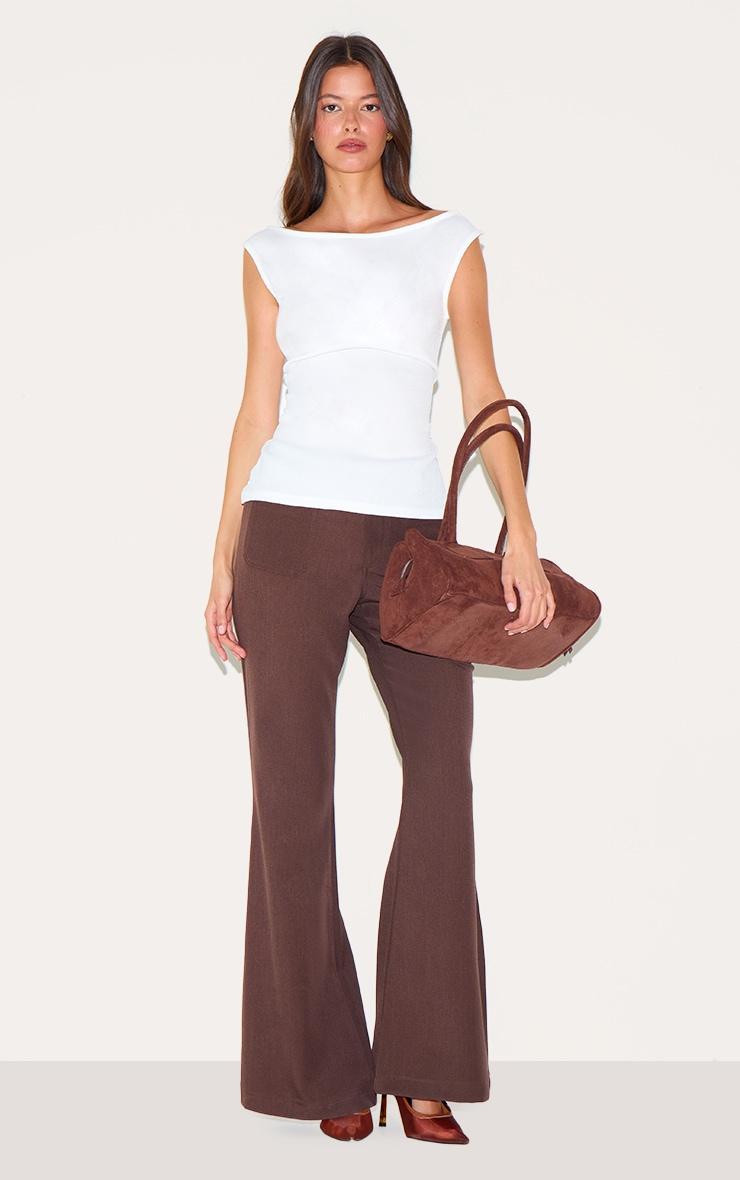 Cream Textured Rib Bardot Long Top Product Image