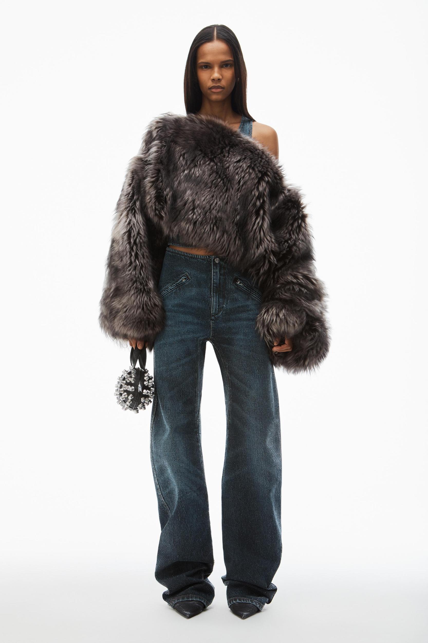 Clear Crystal Hotfix Moto Pant In Cotton Denim Product Image