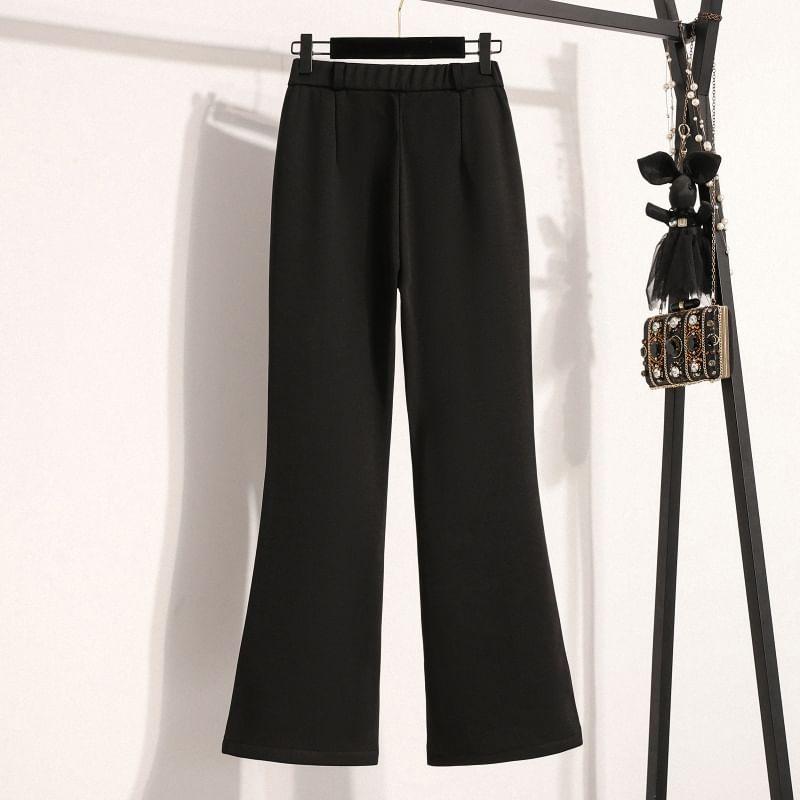 High Rise Plain Fleece-Lined Flared Slacks Product Image