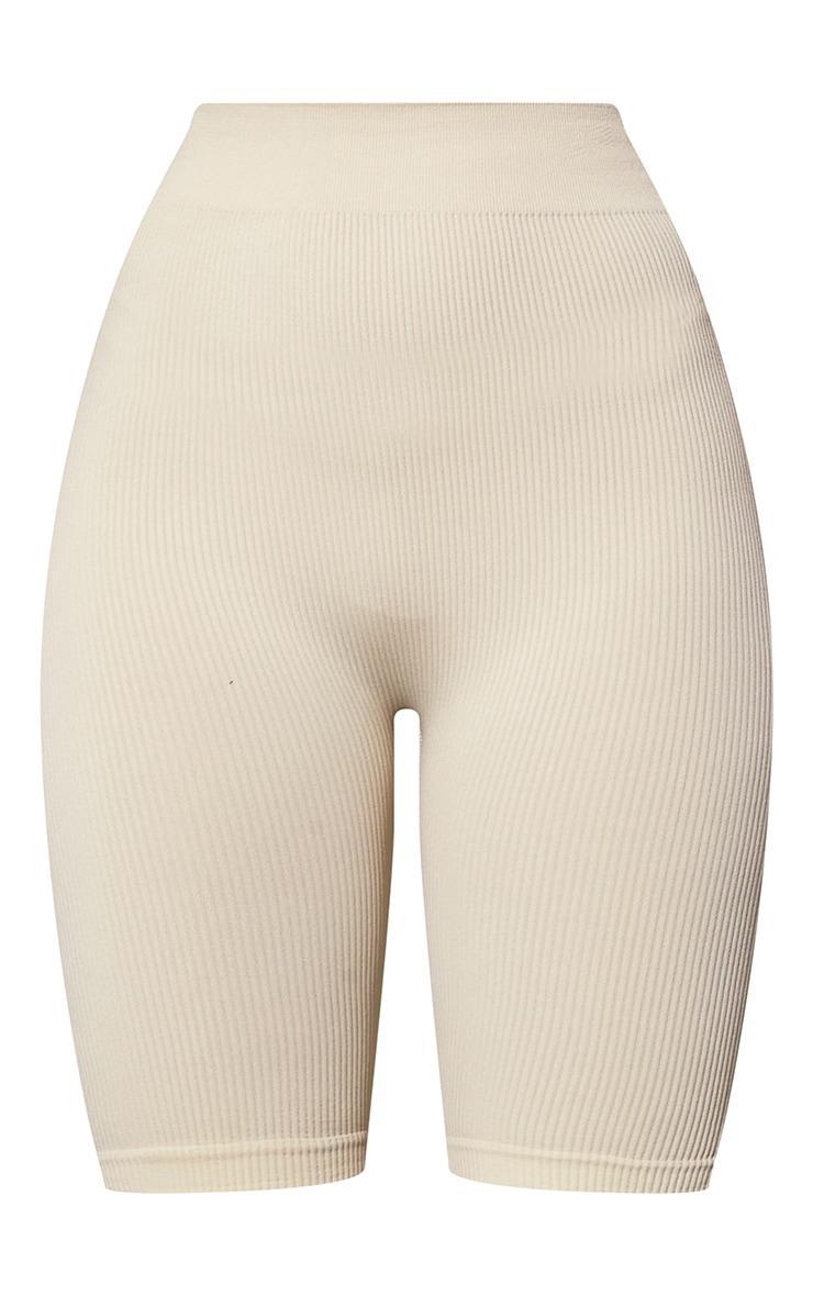Basic Ecru Structured Snatched Rib Bike Shorts Product Image