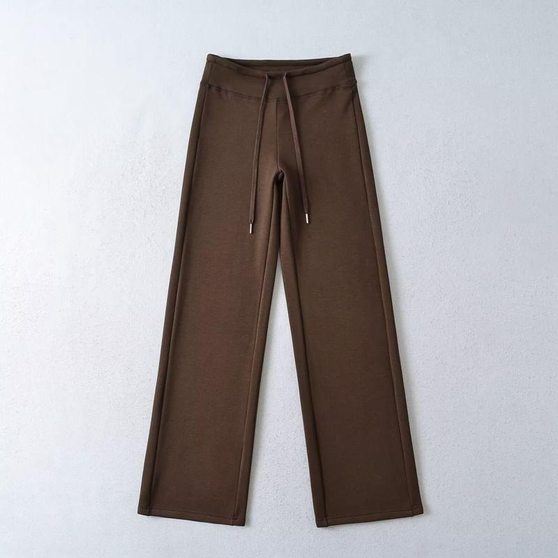 High Rise Plain Knit Wide Leg Pants Product Image