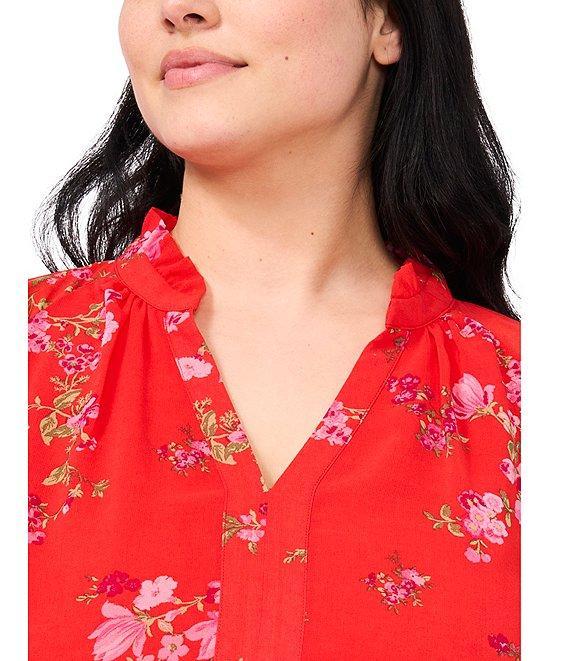CeCe Plus Woven Floral Print V-Neck Short Sleeve Blouse Product Image