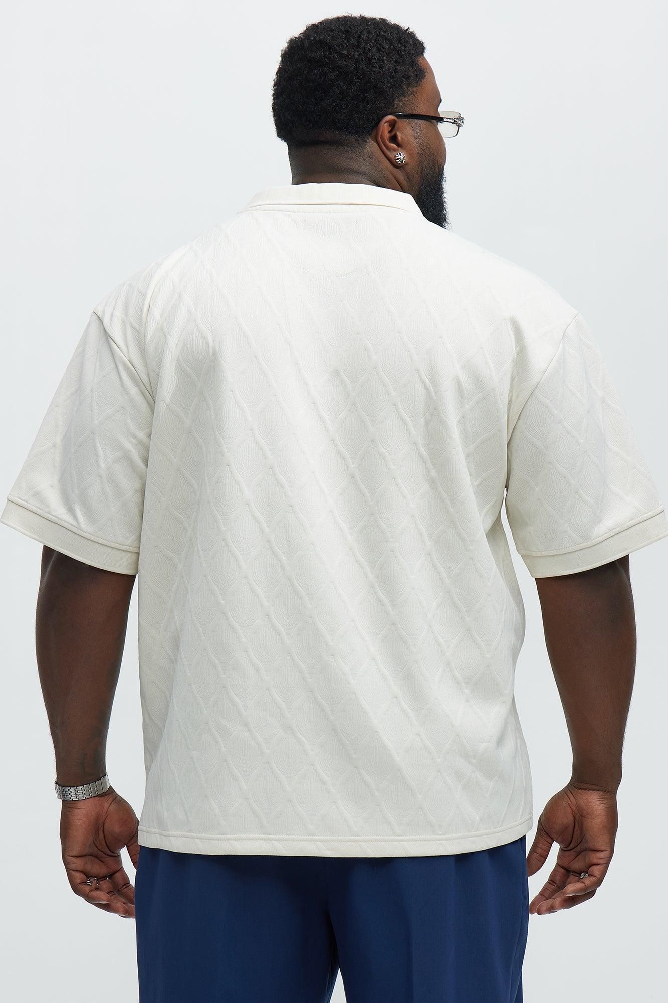 Diamond Textured Johnny Collar Polo - Cream Product Image
