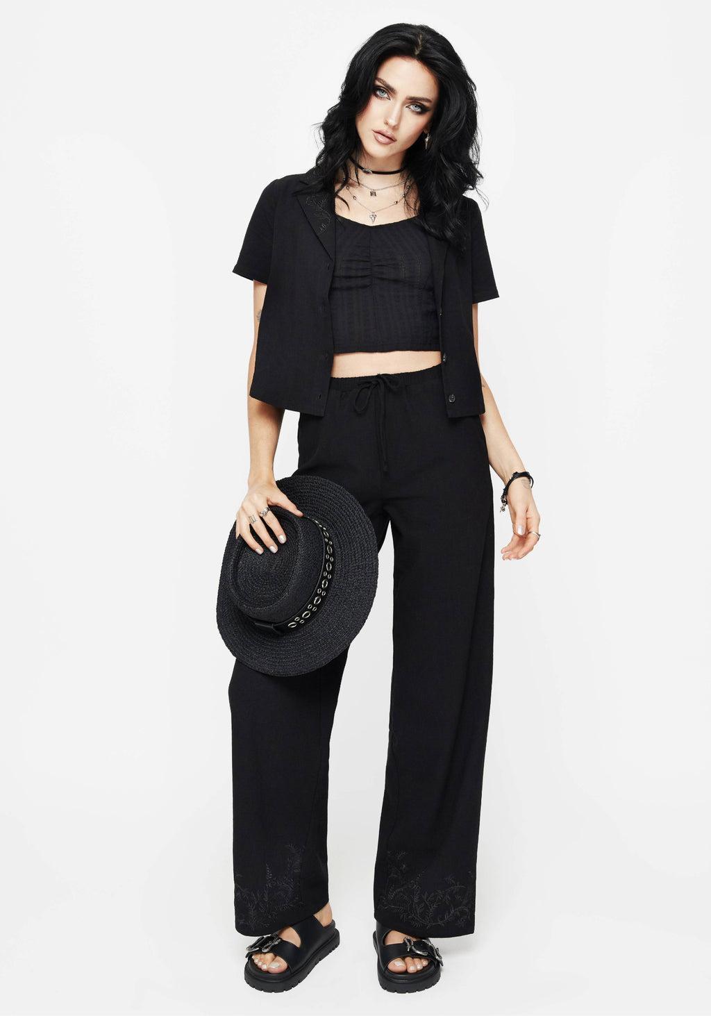 Thorell Embroidered Cotton Wide Leg Trousers Product Image