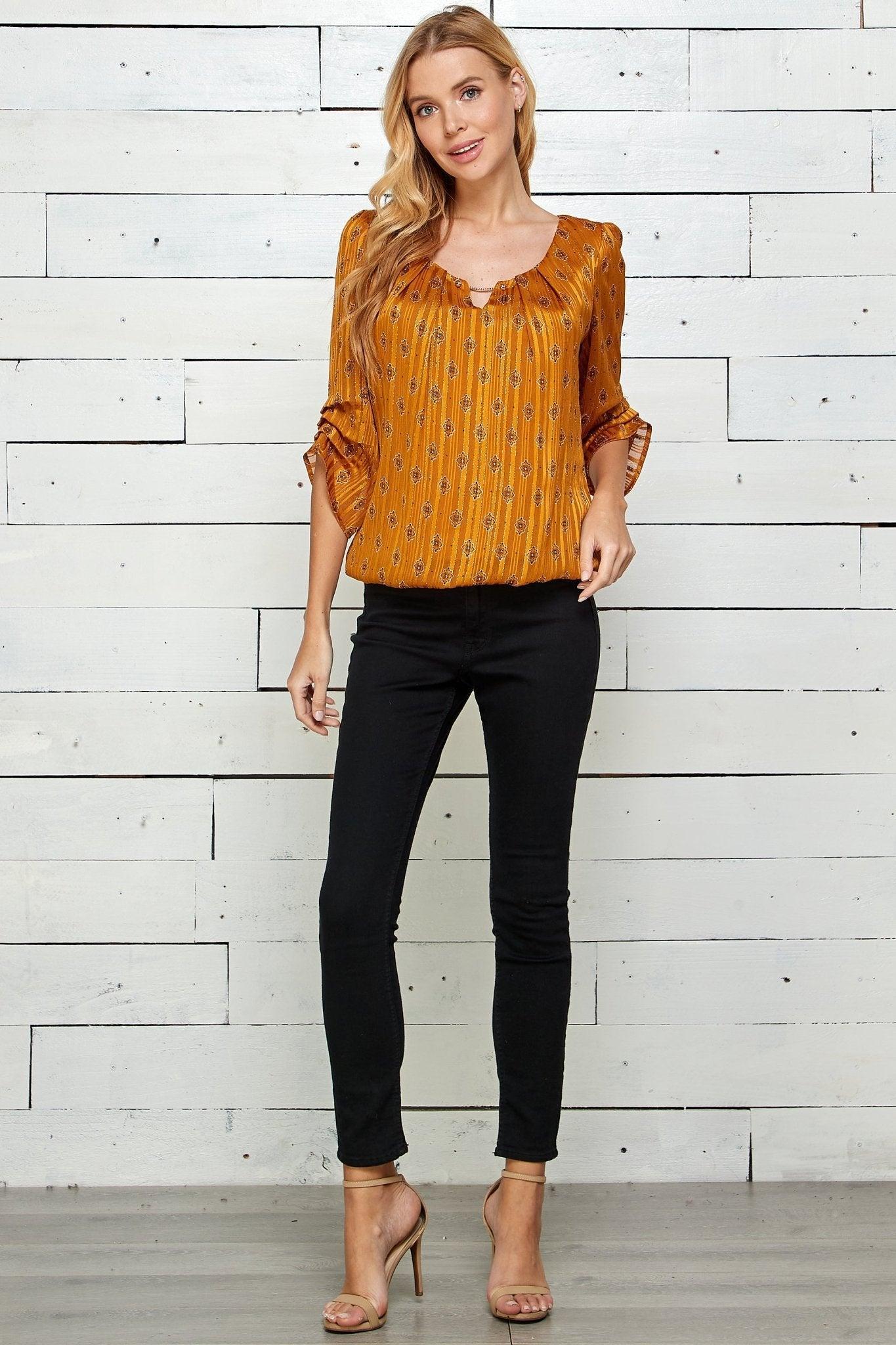 Orange 3/4 Sleeve Bubble Blouse Female Product Image