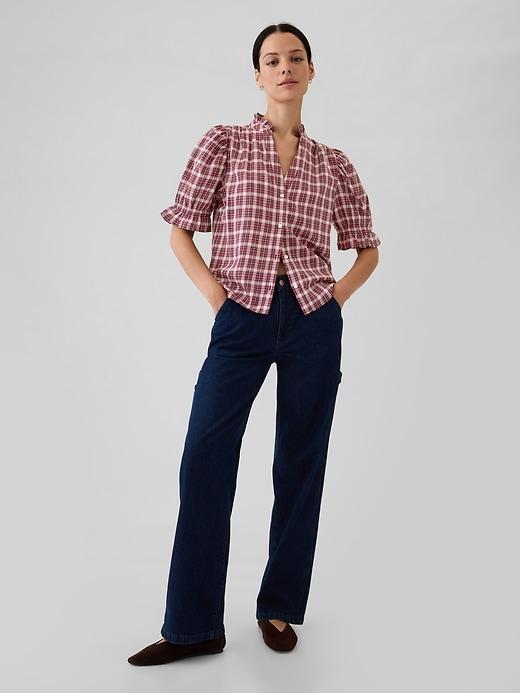 Crinkle Gauze Puff Sleeve Shirt Product Image