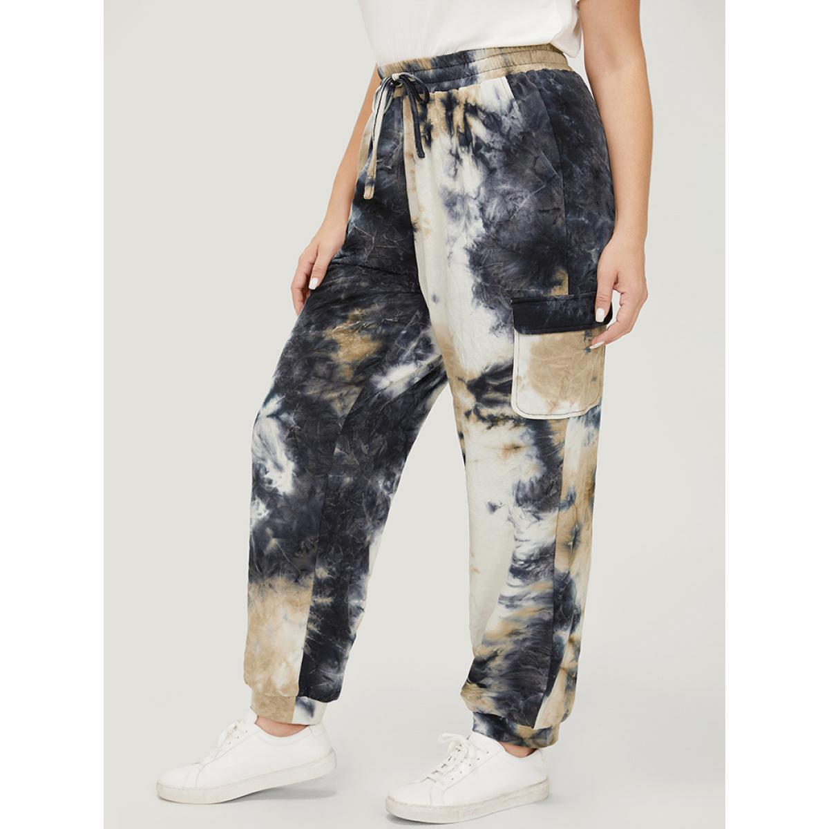 Plus Size Tie Dye Flap Pocket Drawstring Pants Women Multicolor Casual High Rise Dailywear Pants BloomChic 22-24/3X Product Image