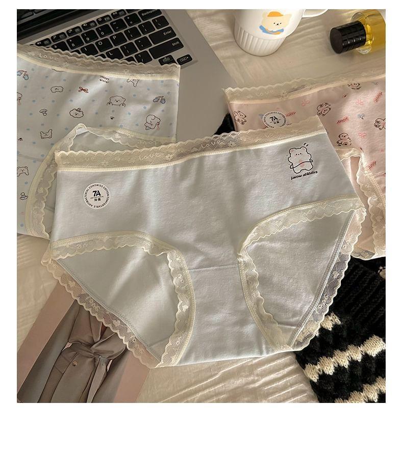 Cartoon Print Lace Trim Bikini Panties Product Image