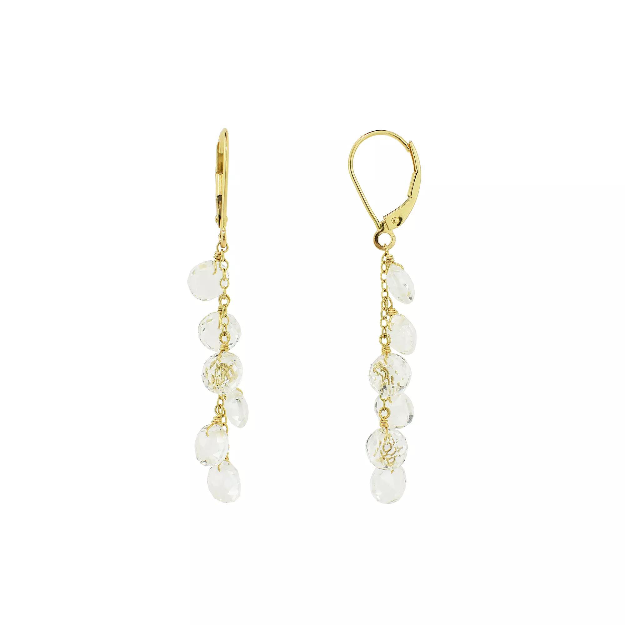 Jewelmak 14k Gold White Topaz Dangle Earrings, Women's Product Image
