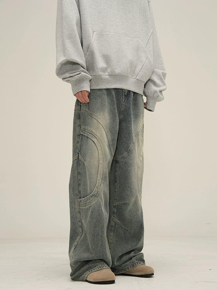 RT No. 10806 DECONSTRUCTED BLUE DENIM STRAIGHT JEANS Product Image