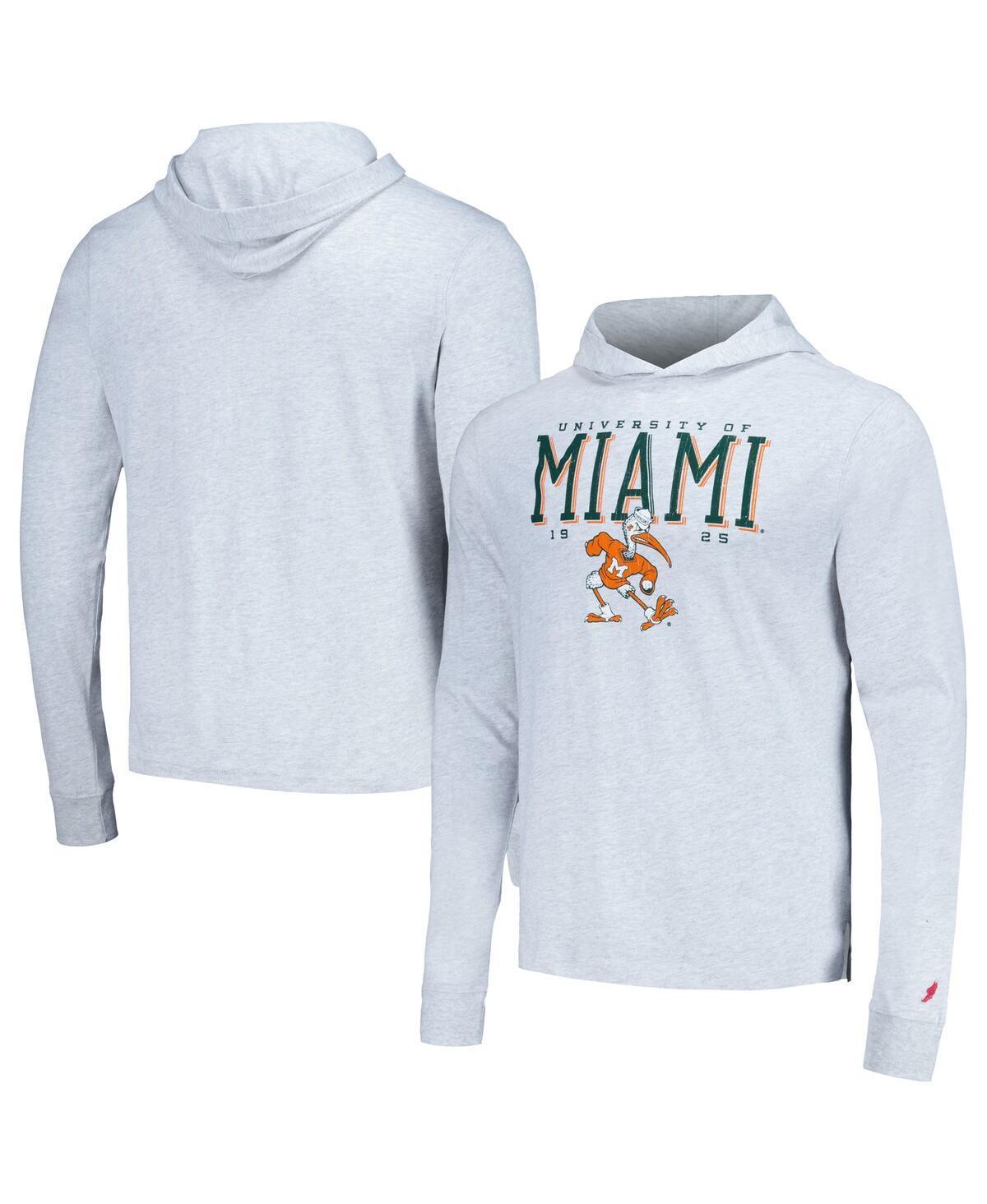 Mens League Collegiate Wear Ash Miami Hurricanes Team Stack Tumble Long Sleeve Hooded T-Shirt Product Image