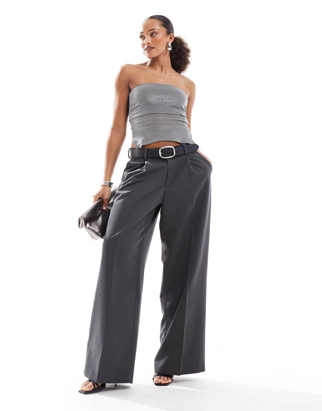 Bershka ruched side glitter bandeau in silver Product Image