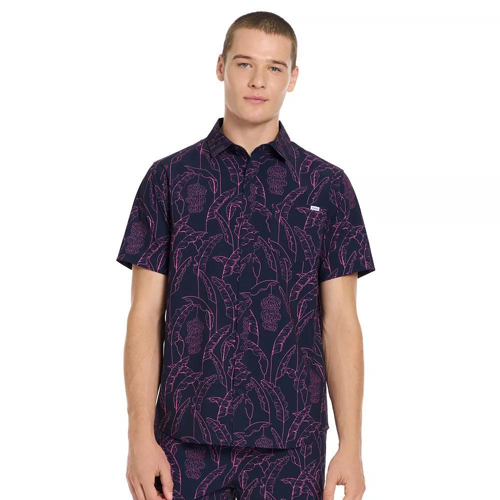Men's Hurley Bahia Printed Stretch Short Sleeve Button-Down Shirt, Size: XL, Obsidian Product Image
