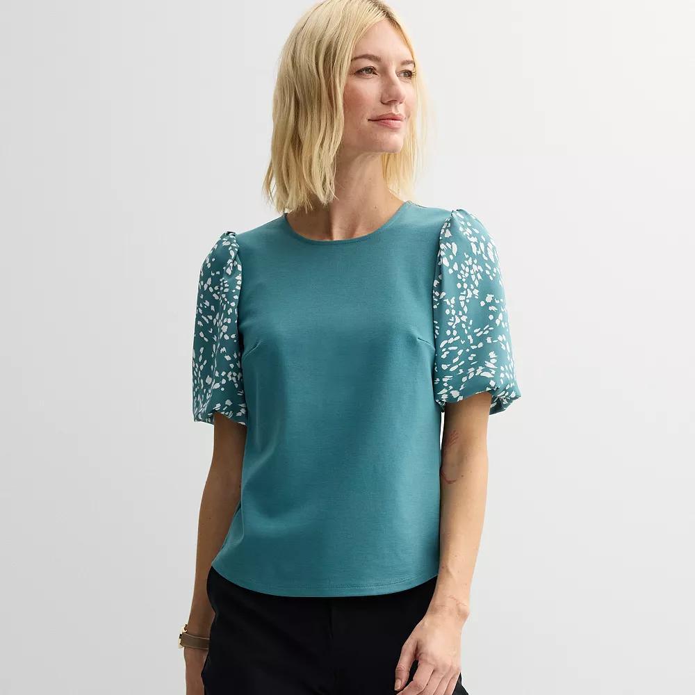 Women's Nine West Ponte Puff Sleeve Top, Size: Large, Blue Animal Product Image