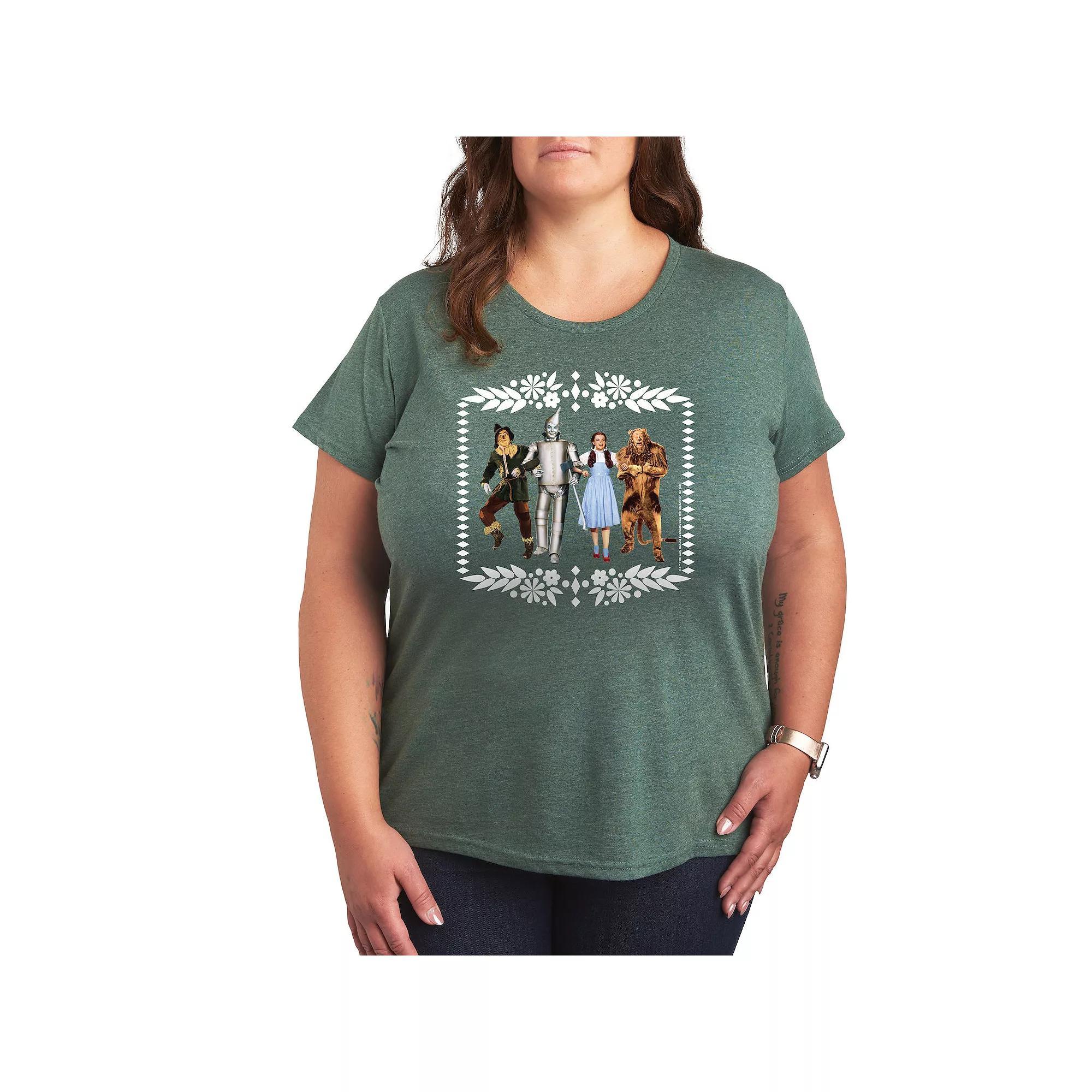 Plus Wizard of Oz Group Graphic Tee, Womens Grey Green Product Image