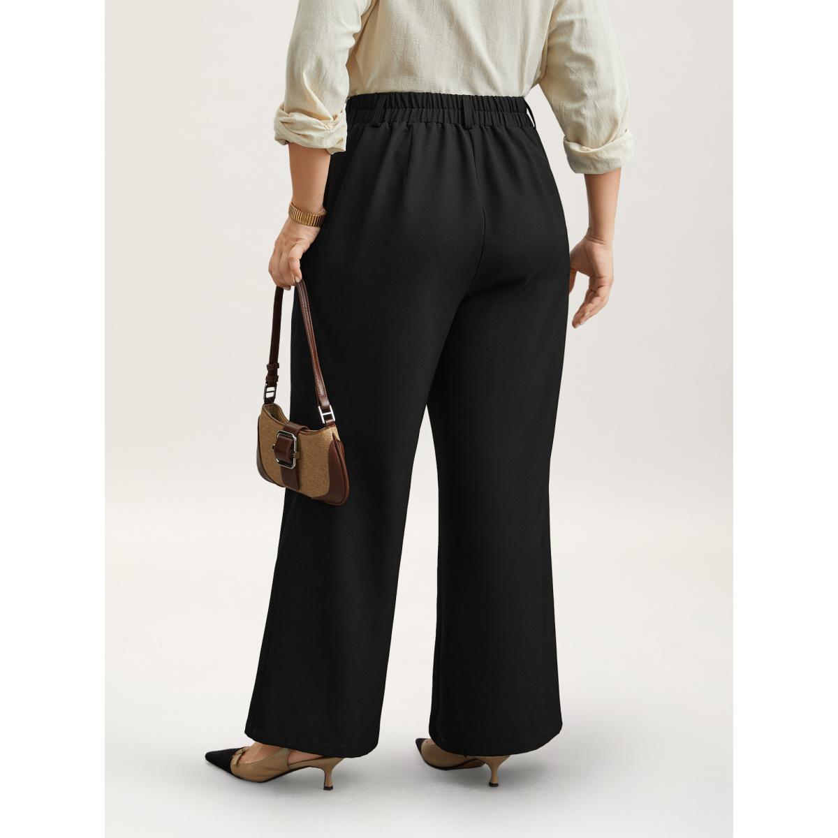 Plus Size Loop Decoration Flared Leg Pants Women Black At the Office Bootcut Mid Rise Work Pants BloomChic 10/M Product Image