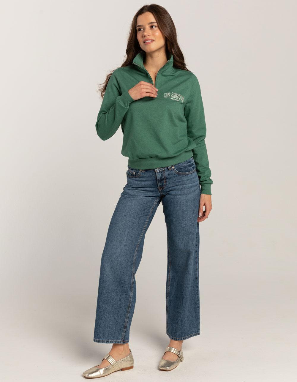 FULL TILT California Quarter Zip Womens Sweatshirt - GREEN Product Image