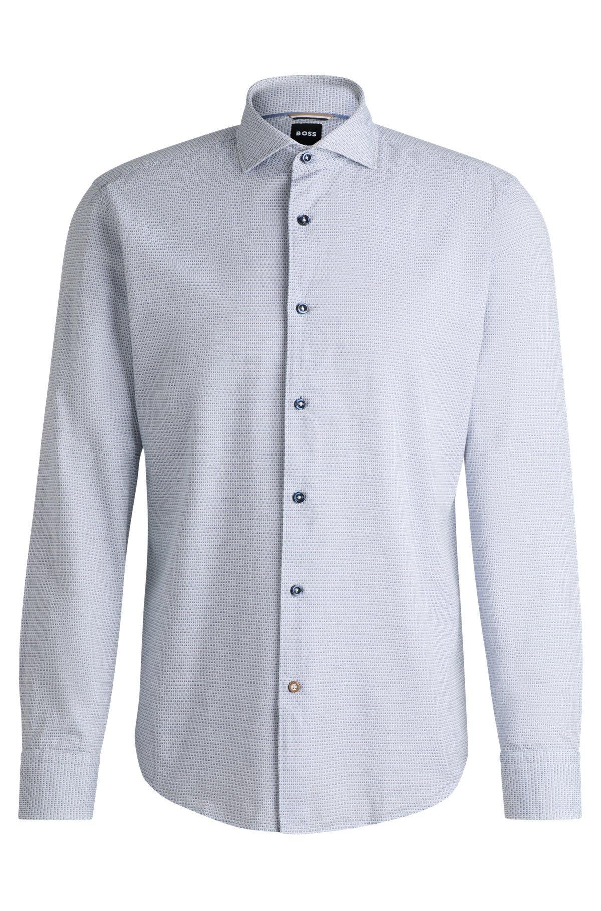 BOSS - Casual-fit shirt in structured cotton with spread collar - Light Blue Product Image