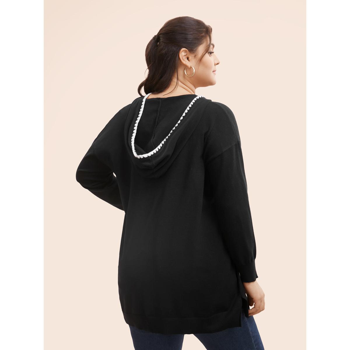 Plus Size Supersoft Essentials Contrast Trim Hooded Cardigan Black Women Casual Loose Long Sleeve Everyday Cardigans BloomChic 10/M Product Image