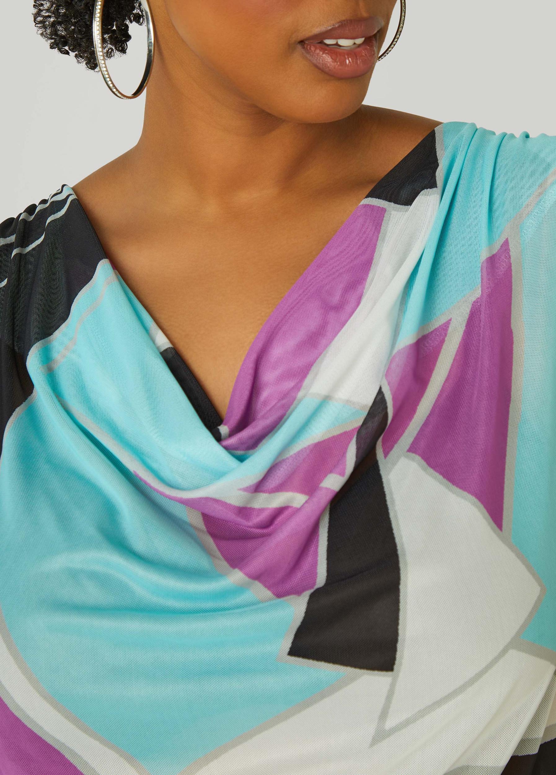 Abstract Cowl Neck Mesh Top Product Image
