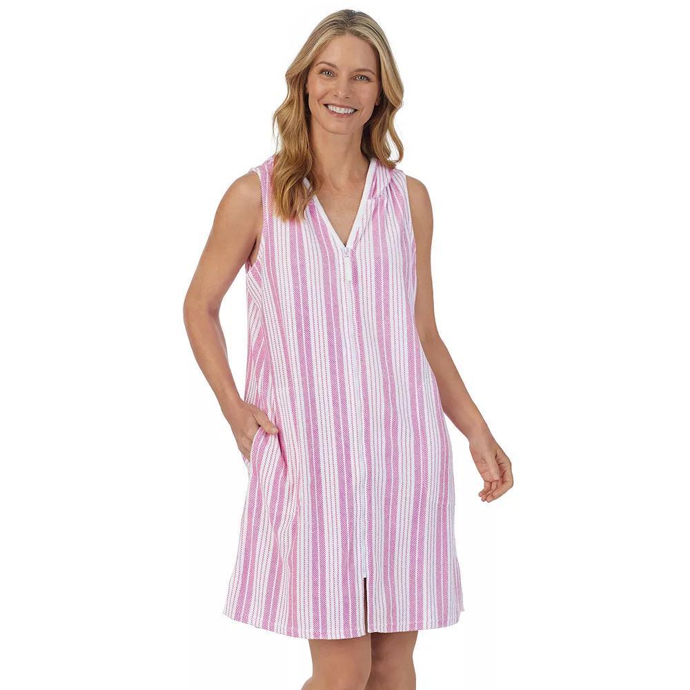 Women's Stan Herman Baby Terry Hooded Zip-Up Robe, Size: Small, Cloud Gray Stripe Product Image