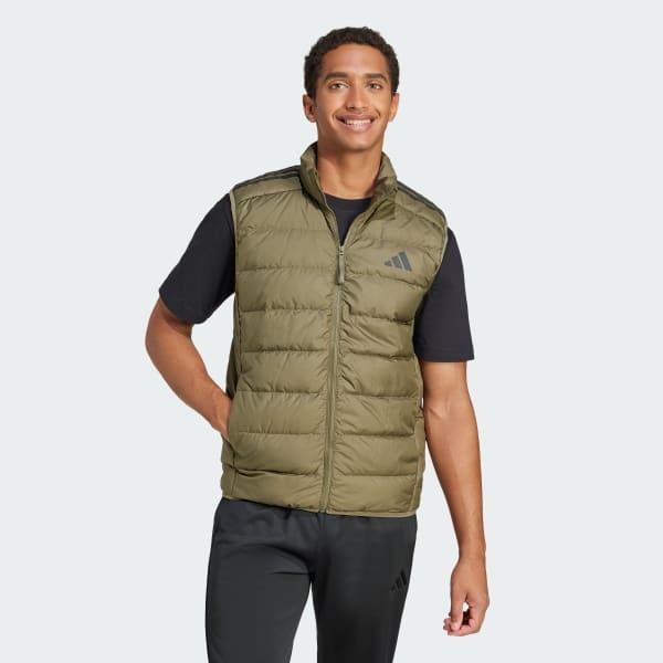 adidas Essentials 3-Stripes Light Down Vest Olive Strata XL Mens Product Image