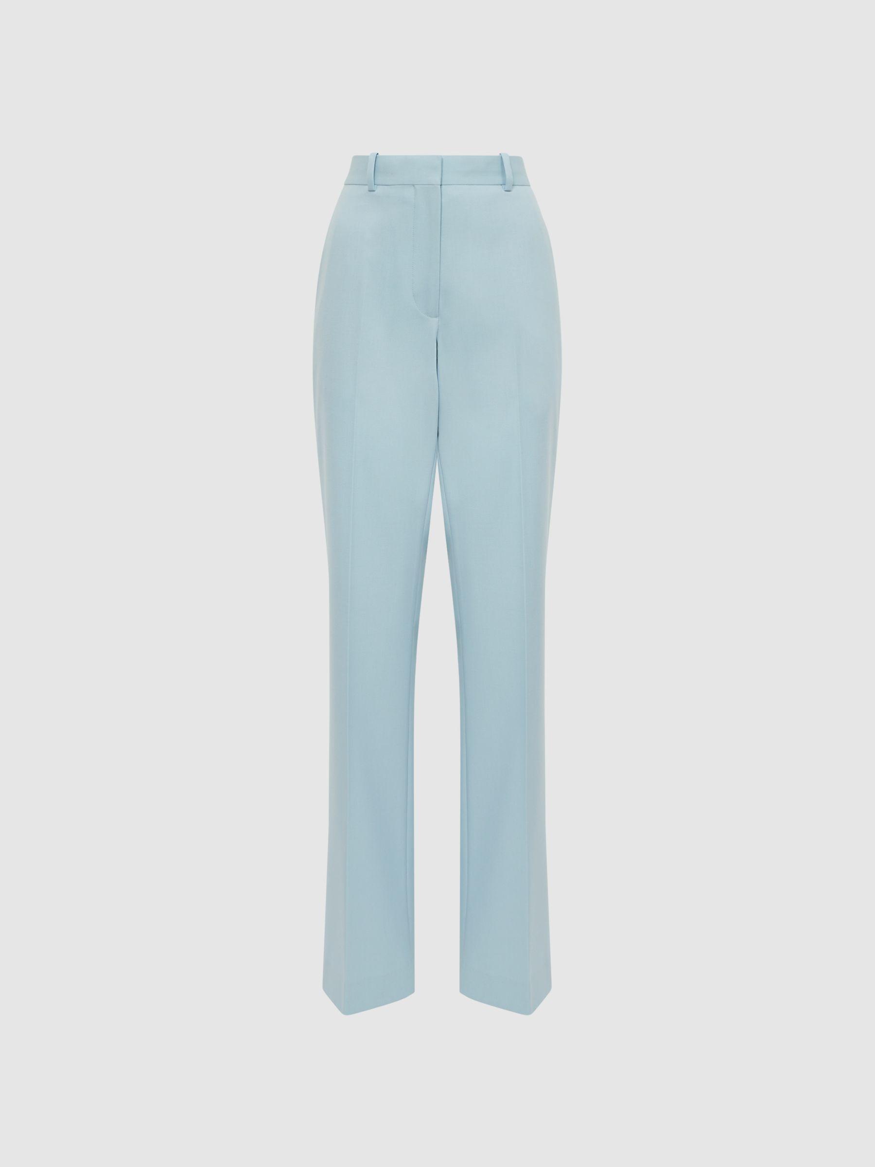 Wide Leg Wool Blend Trousers in Blue Product Image