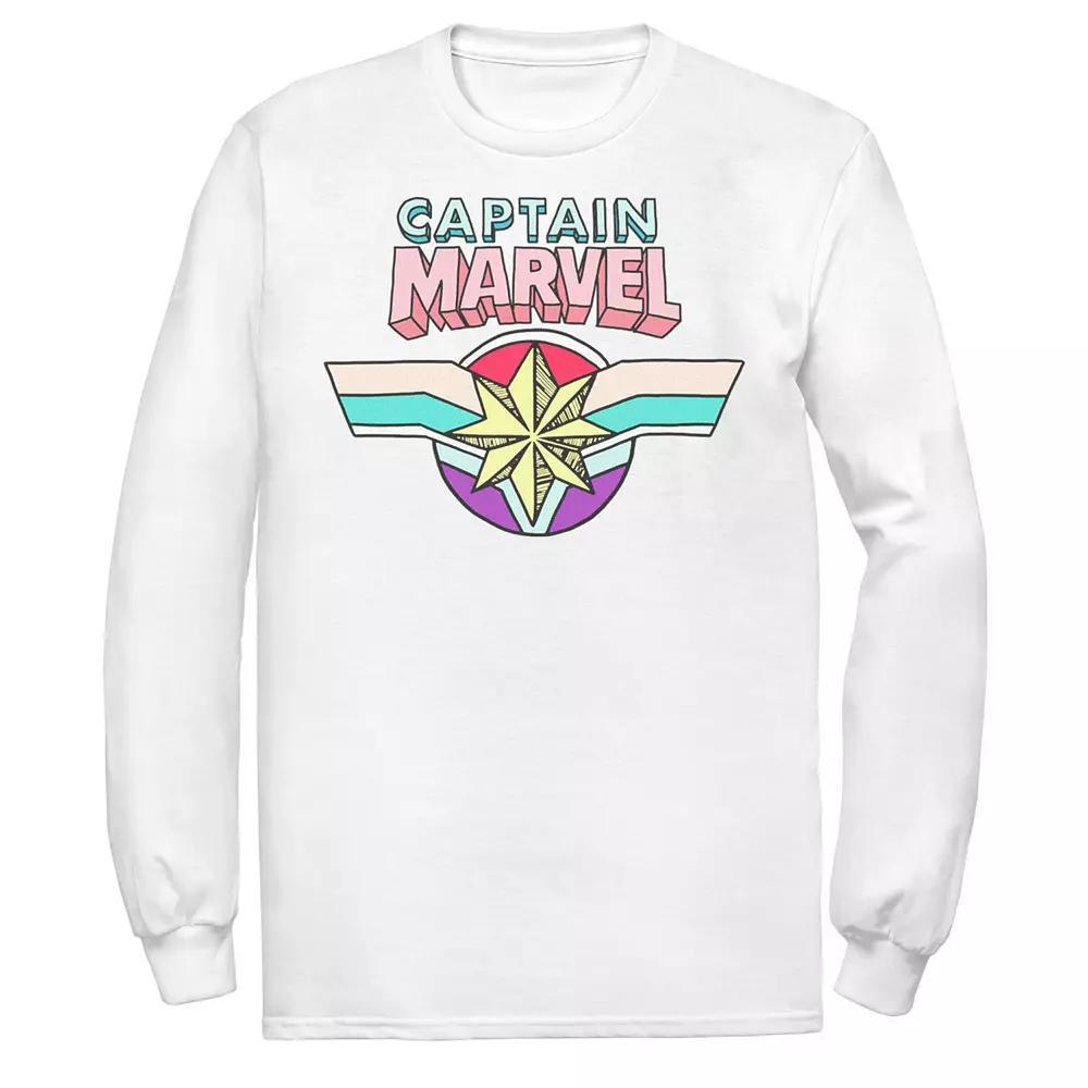 Men's Marvel Captain Marvel Cartoon Style Logo Tee, Size: Large, White Product Image