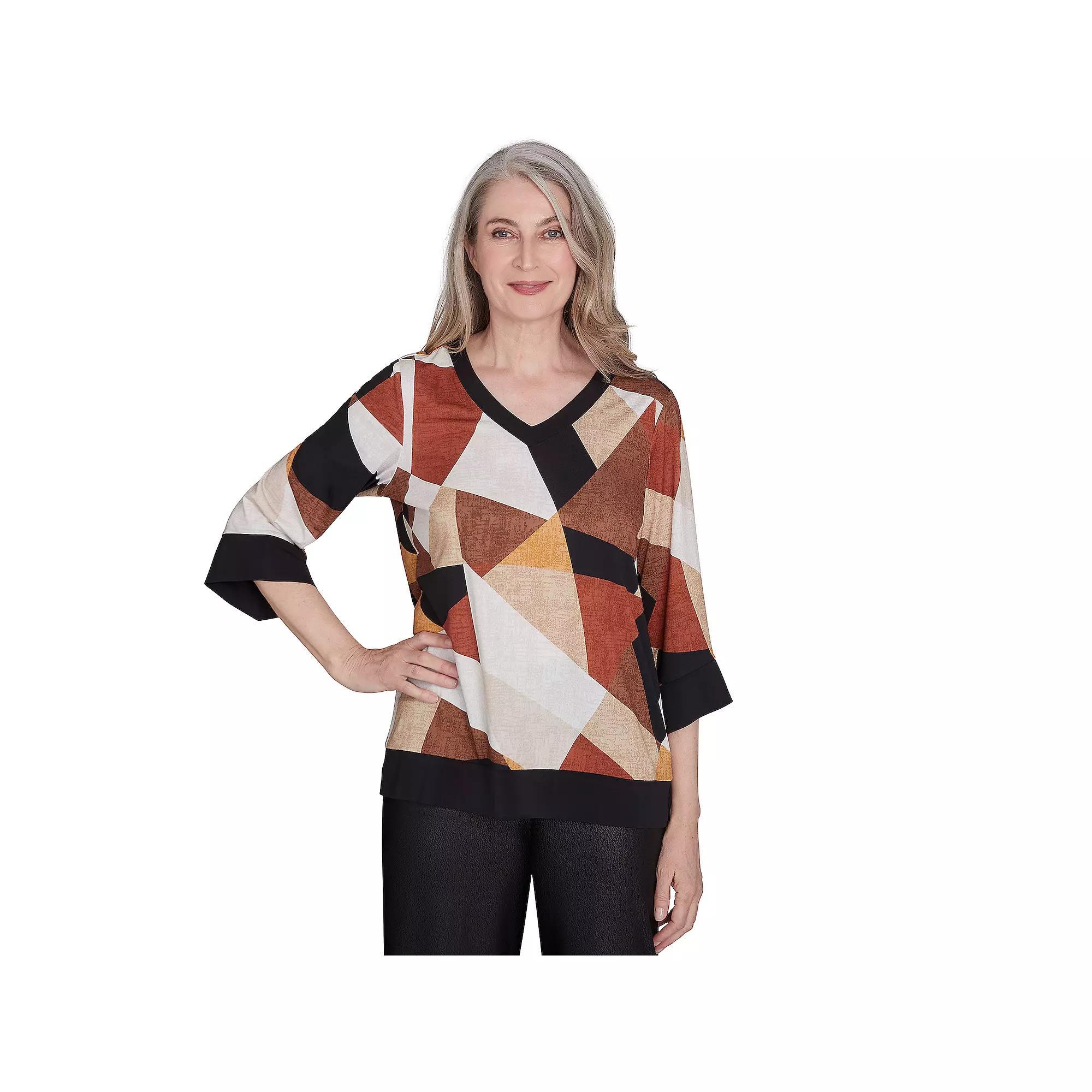 Women's Alfred Dunner V-Neck Patchwork Sweater, Size: XL, Neutral Team Product Image
