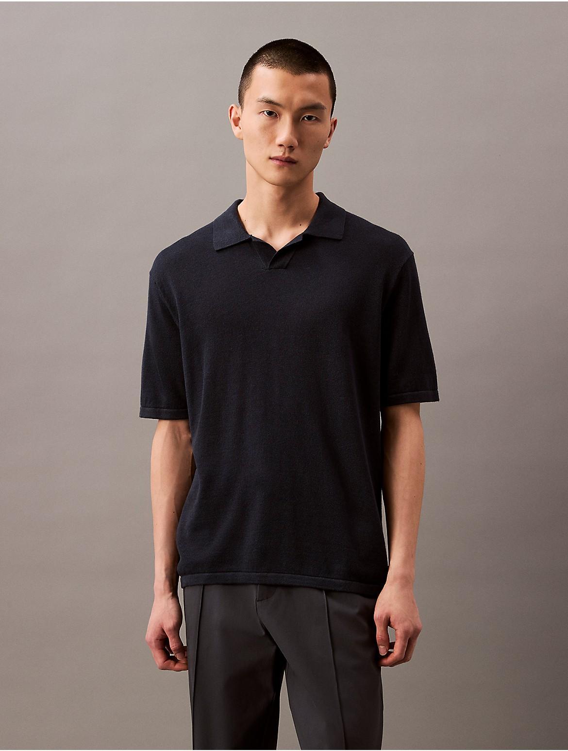 Calvin Klein Mens Linen Blend Sweater Polo Shirt - Blue Product Image