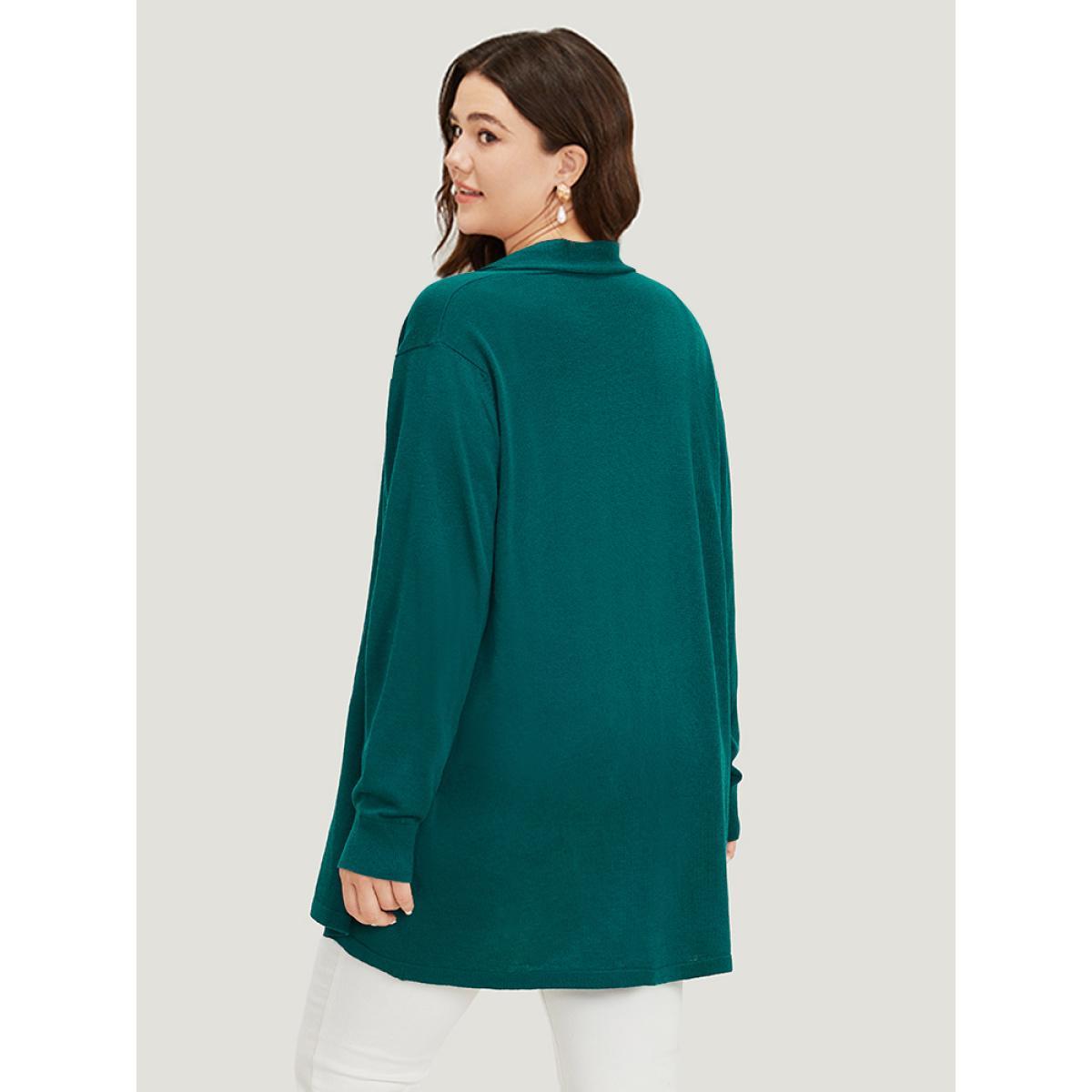 Plus Size Supersoft Essentials Plain Open Front Elastic Cuffs Cardigan Cyan Women Casual Long Sleeve Everyday Cardigans BloomChic 22-24/3X Product Image
