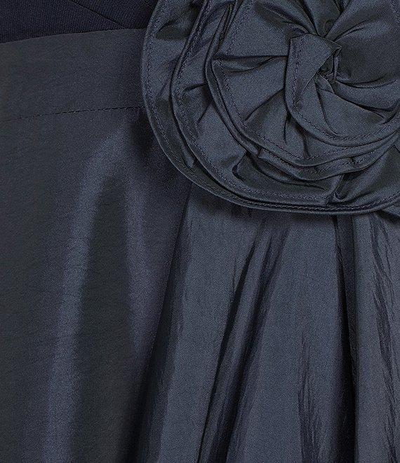 Jessica Howard Petite Size Taffeta 3D Flower Detail V-Neck Ruffle A-Line Midi Dress Product Image