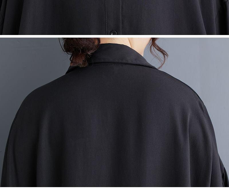 Long-Sleeve Asymmetrical Plain Maxi Shirt Dress Product Image